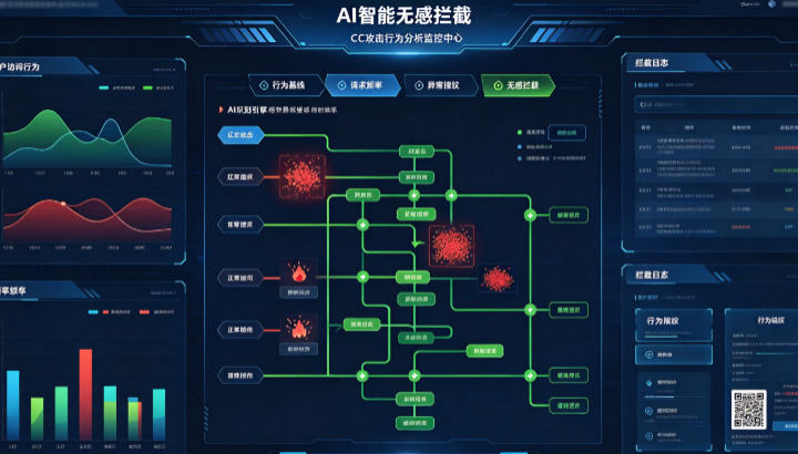 AI 智能无感拦截CC攻击行为分析监控中心图