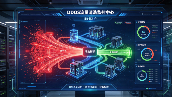 DDoS流量清洗监控中心实时防护全球节点图